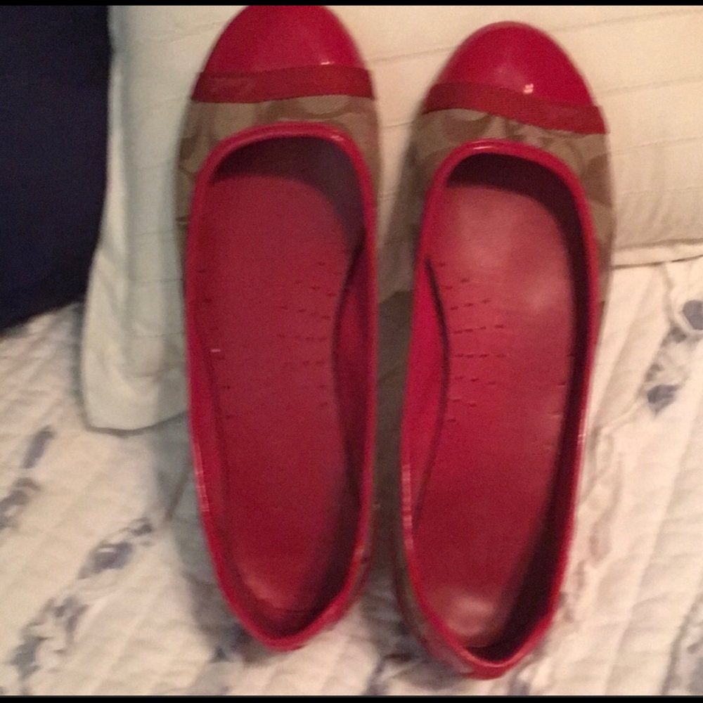 Red coach flats slightly worn